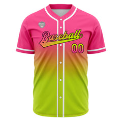 Custom Gradient Print Hip Hop Button Down Baseball Jersey Pink&Chartreuse