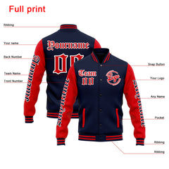 Custom Varsity Jacket Letterman Jacket For Men, Women And Youth Navy Red