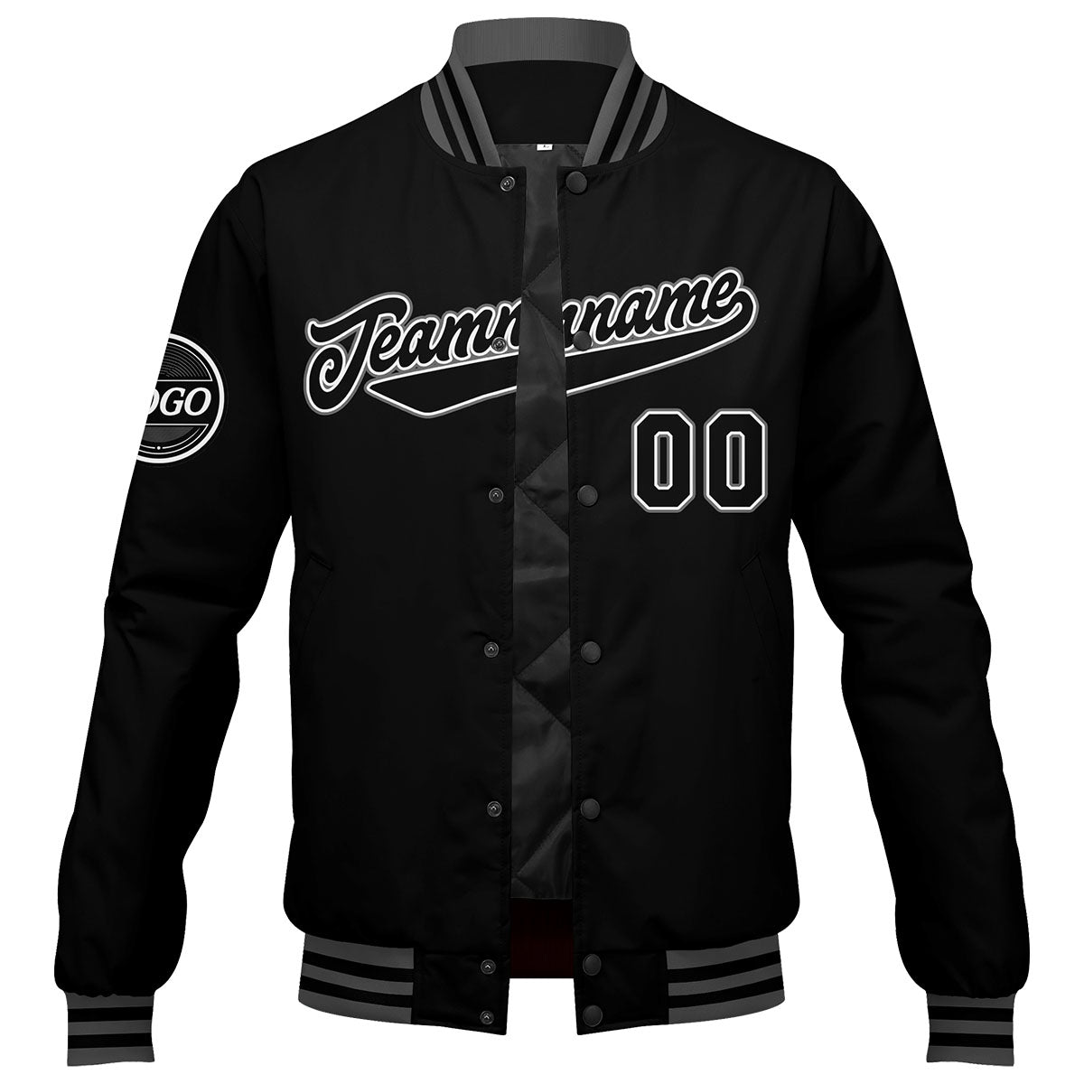 Custom Varsity Jacket Letterman Jacket For Men, Women And Youth Black Grey
