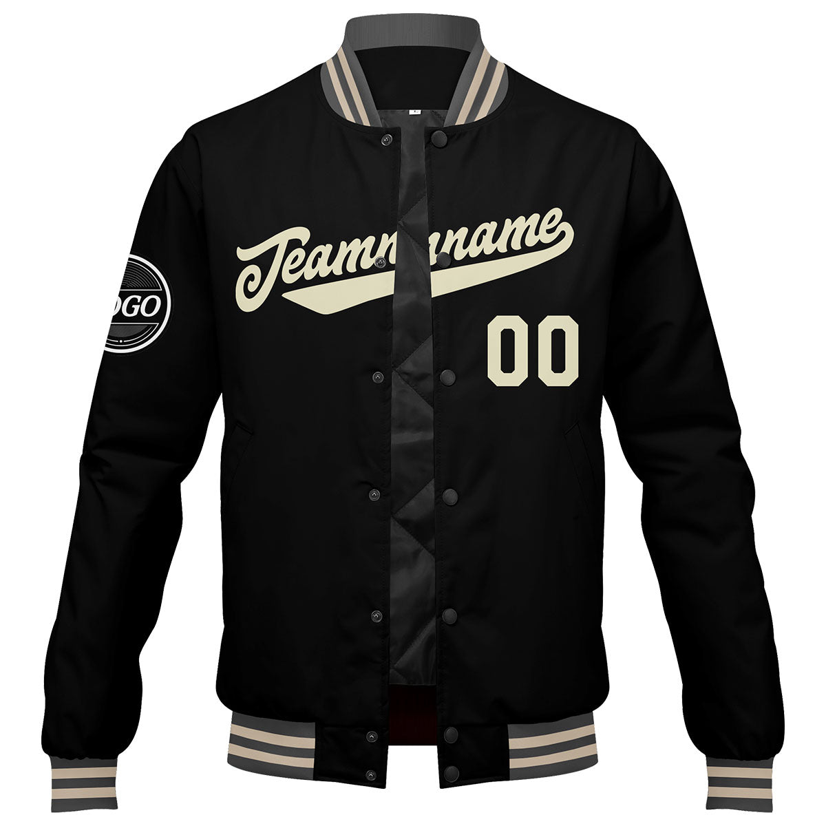 Custom Varsity Jacket Letterman Jacket For Men, Women And Youth Grey Black Cream