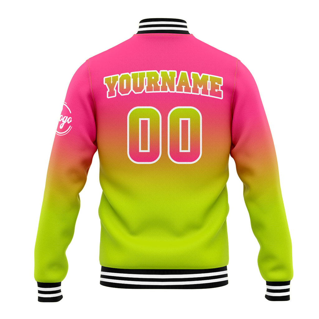 Custom Varsity Jacket Letterman Jacket For Men, Women And Youth Pink&Chartreuse