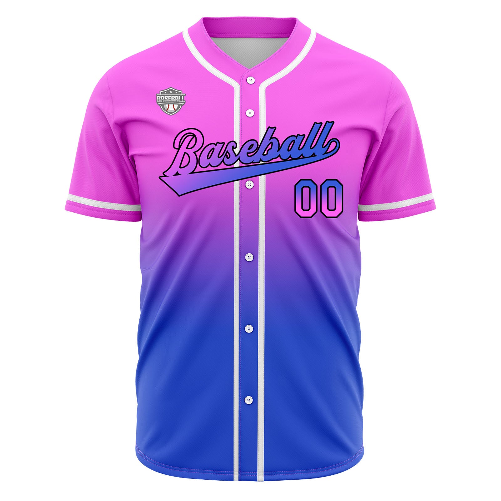 Custom Gradient Print Hip Hop Button Down Baseball Jersey Pink&Blue