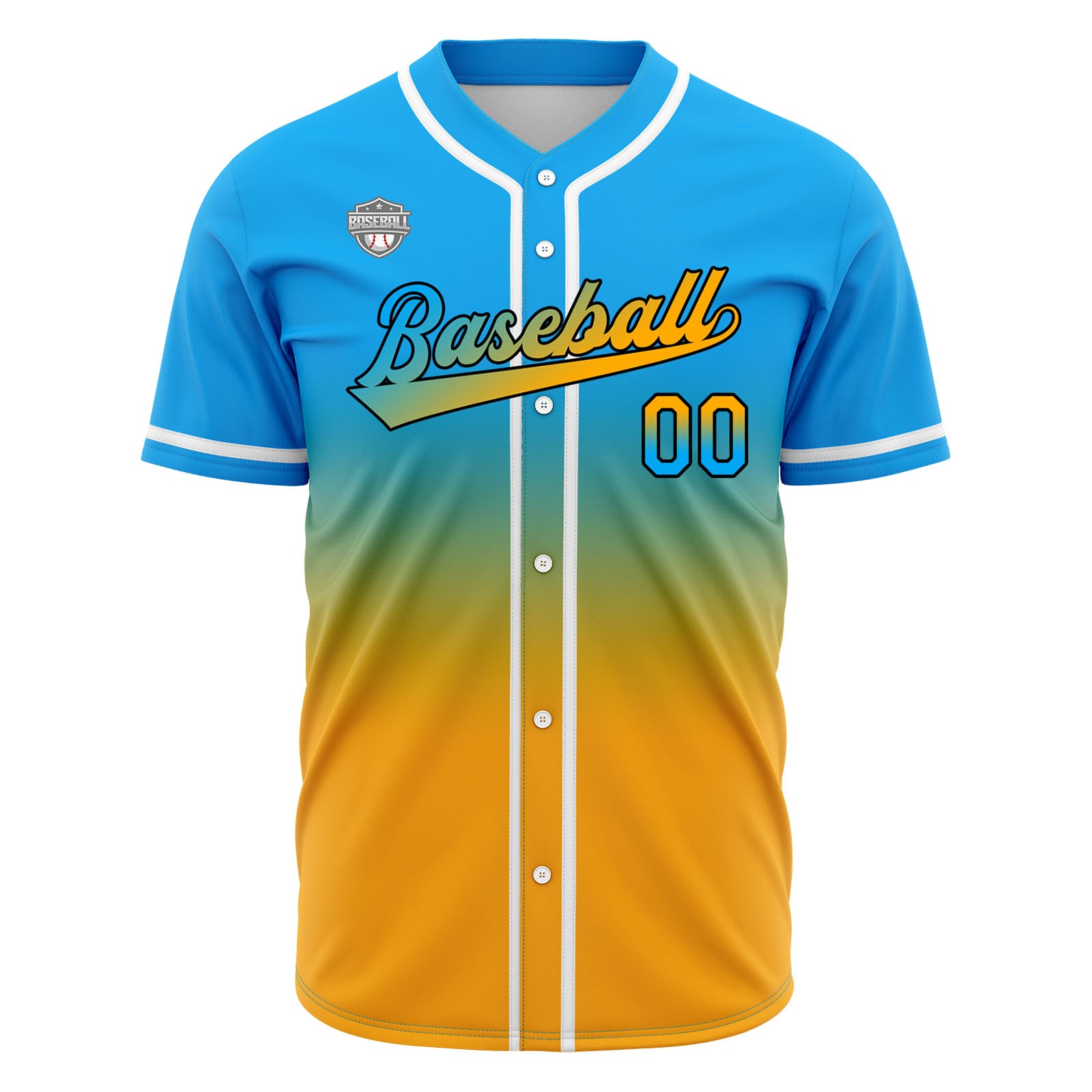 Custom Gradient Print Hip Hop Button Down Baseball Jersey Light Blue&Orange