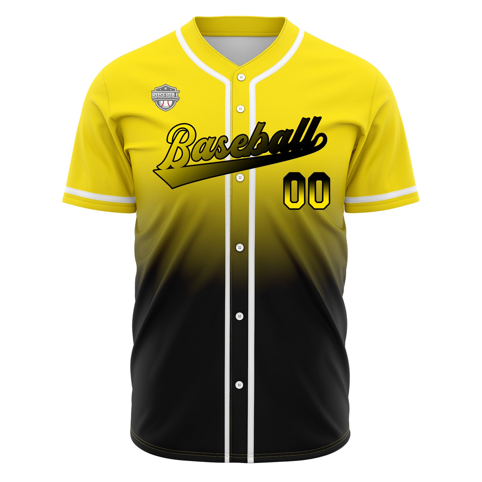 Custom Gradient Print Hip Hop Button Down Baseball Jersey Yellow&Black