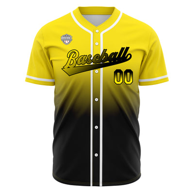 Custom Gradient Print Hip Hop Button Down Baseball Jersey Yellow&Black