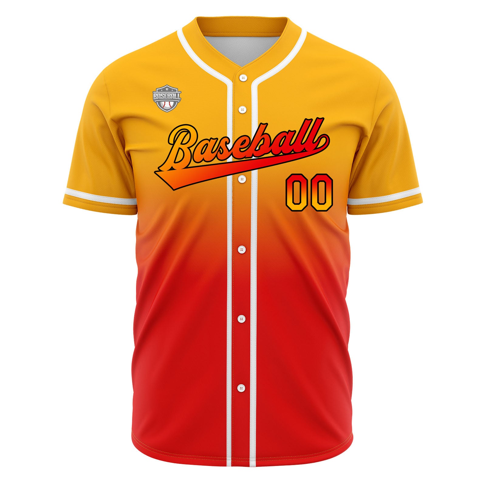 Custom Gradient Print Hip Hop Button Down Baseball Jersey Light Orange&Red