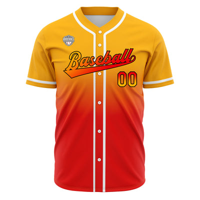Custom Gradient Print Hip Hop Button Down Baseball Jersey Light Orange&Red