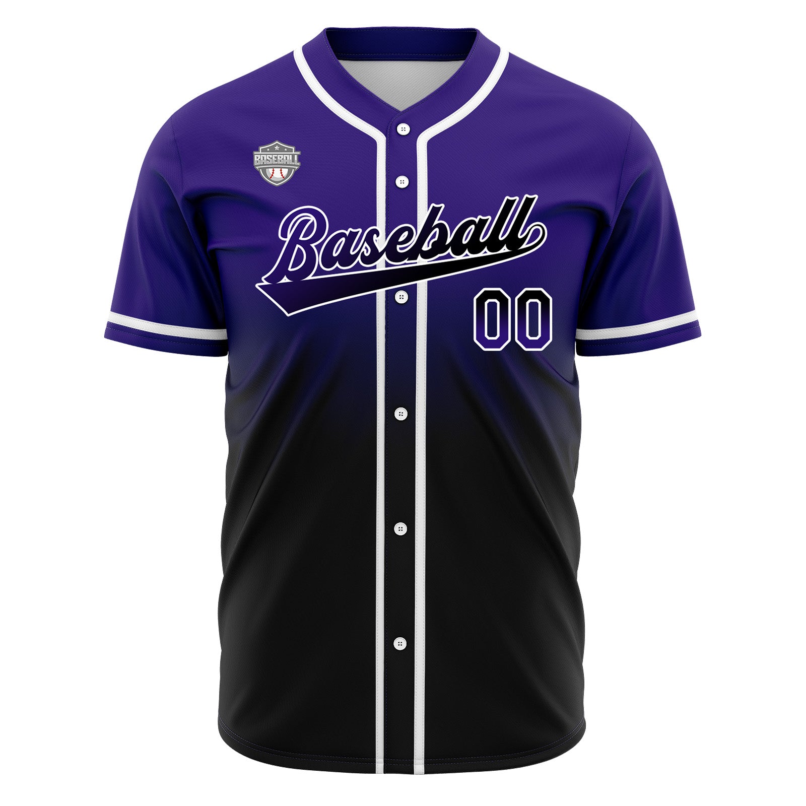 Custom Gradient Print Hip Hop Button Down Baseball Jersey Purple&Black