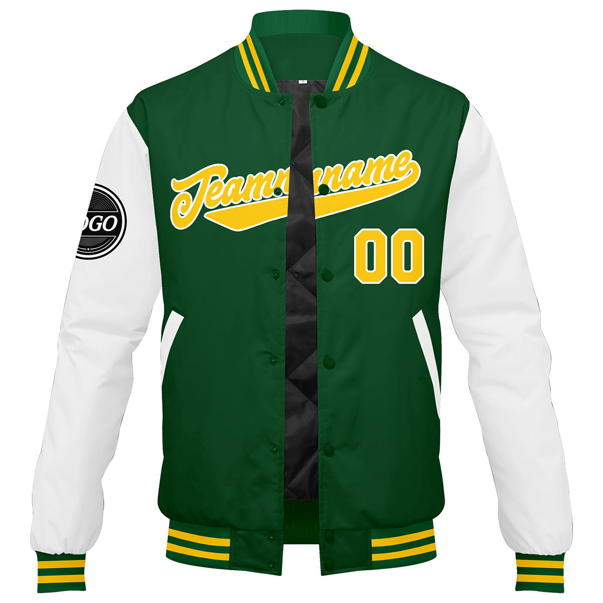 Custom Varsity Jacket Letterman Jacket For Men, Women And Youth Green Yellow White