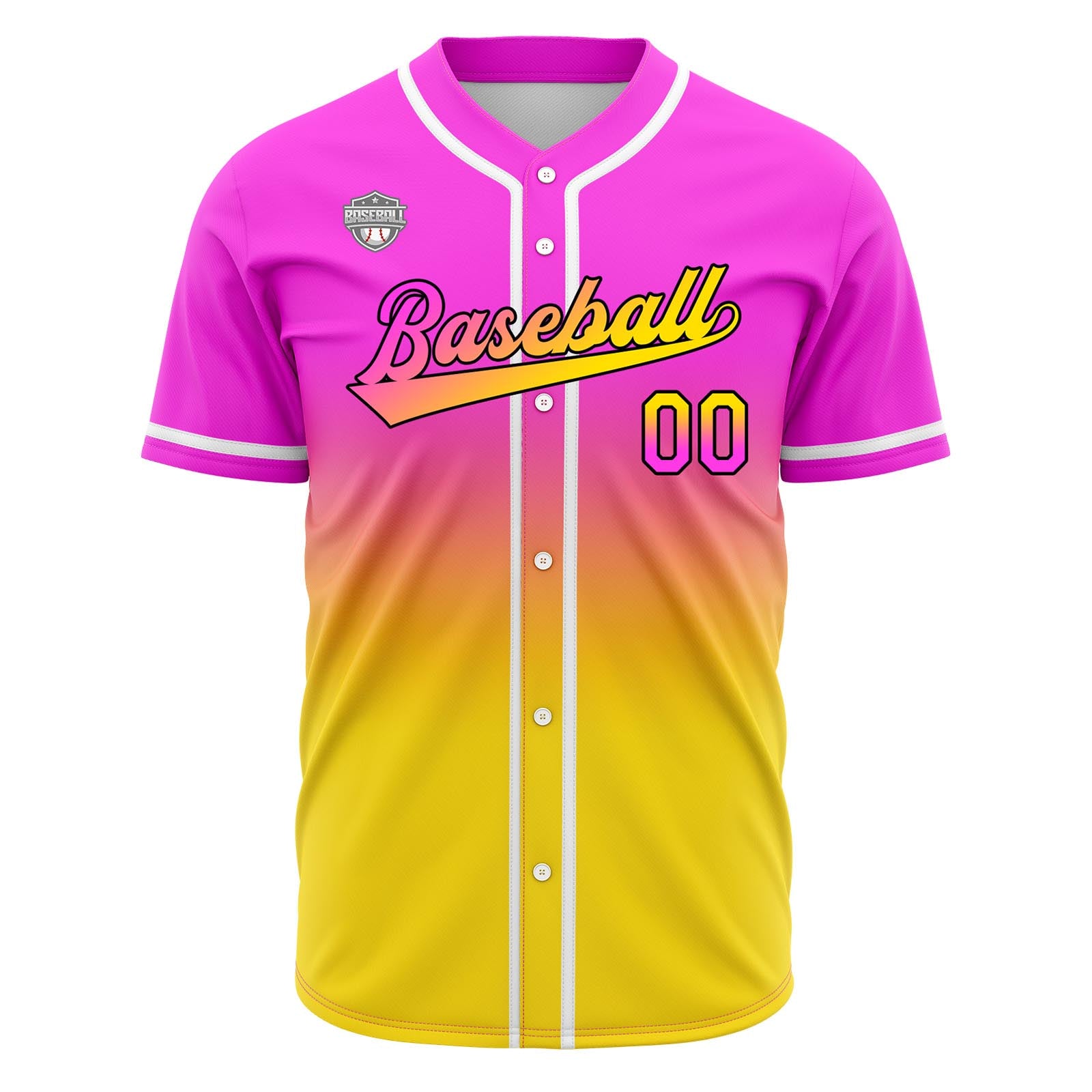 Custom Gradient Print Hip Hop Button Down Baseball Jersey Pink&Chartreuse