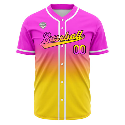 Custom Gradient Print Hip Hop Button Down Baseball Jersey Pink&Chartreuse