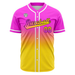 Custom Gradient Print Hip Hop Button Down Baseball Jersey Pink&Chartreuse