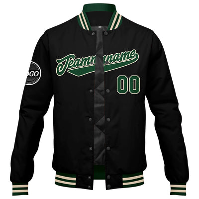 Custom Varsity Jacket Letterman Jacket For Men, Women And Youth Dark Green Black Cream