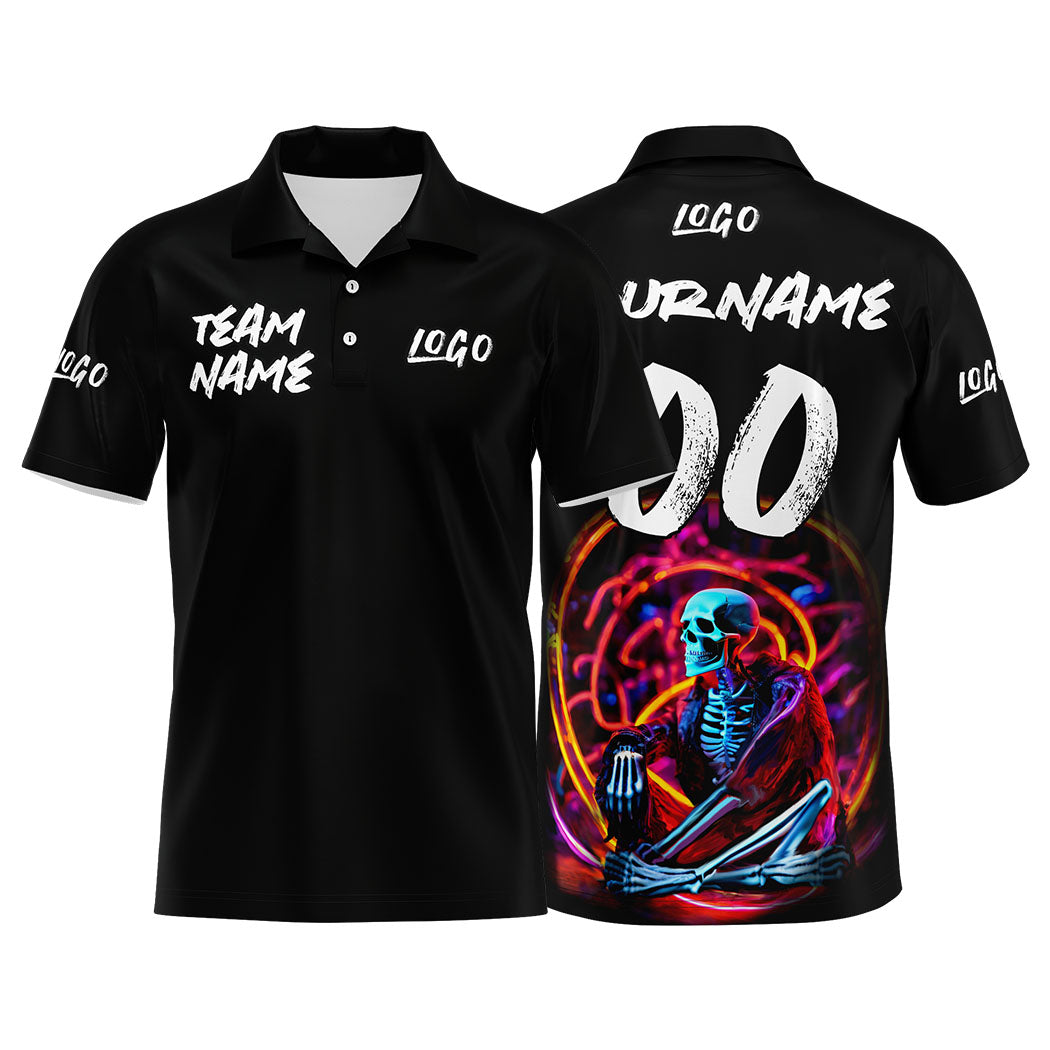 Custom Neon Skeleton-Black&Yellow Football Polo Shirts Add Your Unique Logo/Name/Number