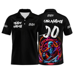 Custom Neon Skeleton-Black&Yellow Football Polo Shirts Add Your Unique Logo/Name/Number