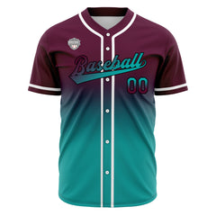 Custom Gradient Print Hip Hop Button Down Baseball Jersey Burgundy&Teal