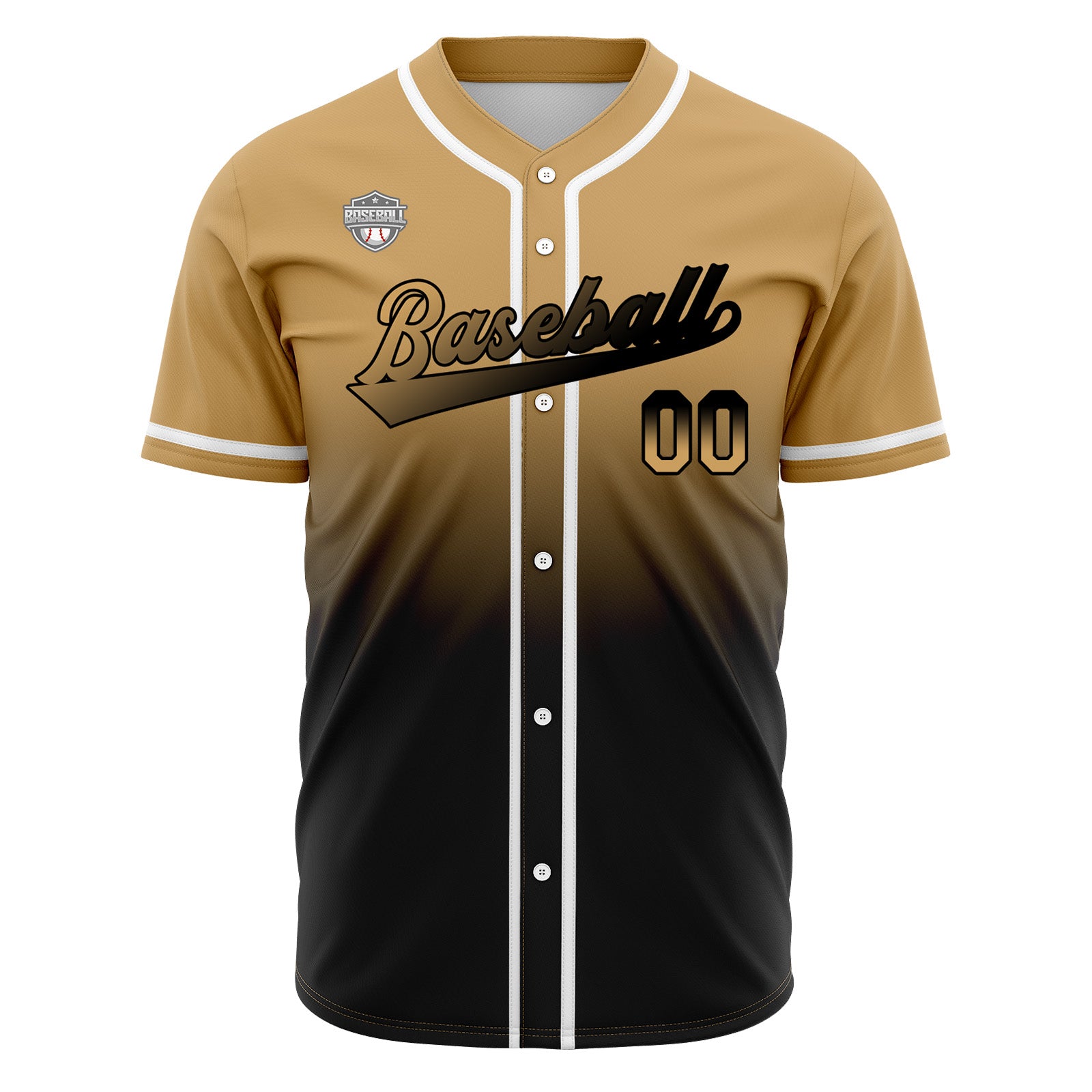 Custom Gradient Print Hip Hop Button Down Baseball Jersey Gold&Black