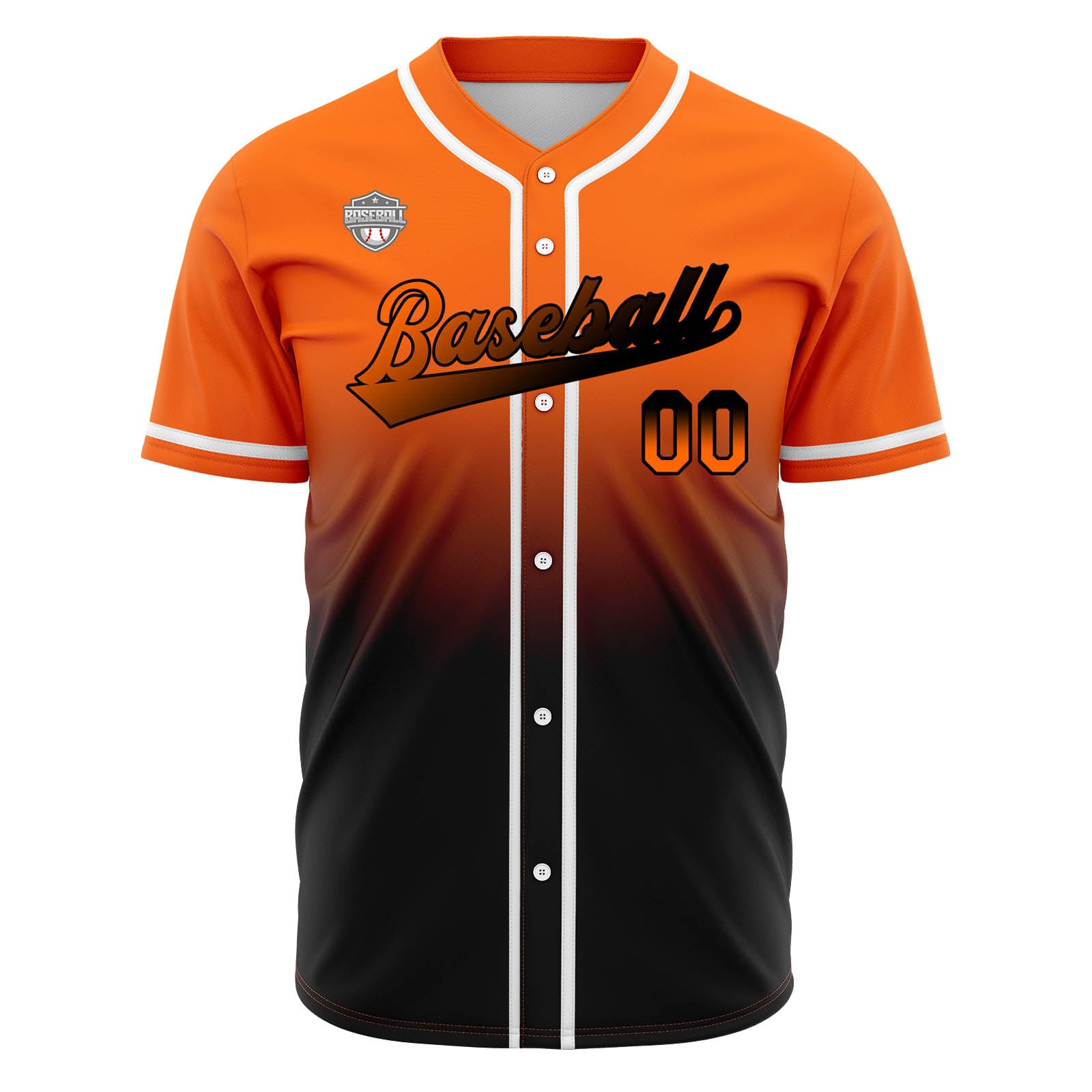 Custom Gradient Print Hip Hop Button Down Baseball Jersey Orange&Black