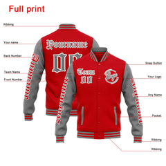 Custom Varsity Jacket Letterman Jacket For Men, Women And Youth Red Grey