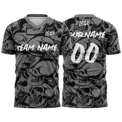 Custom Retro Skull-Black&Grey T-Shirts for Sports Fans, Personalized Name and Number