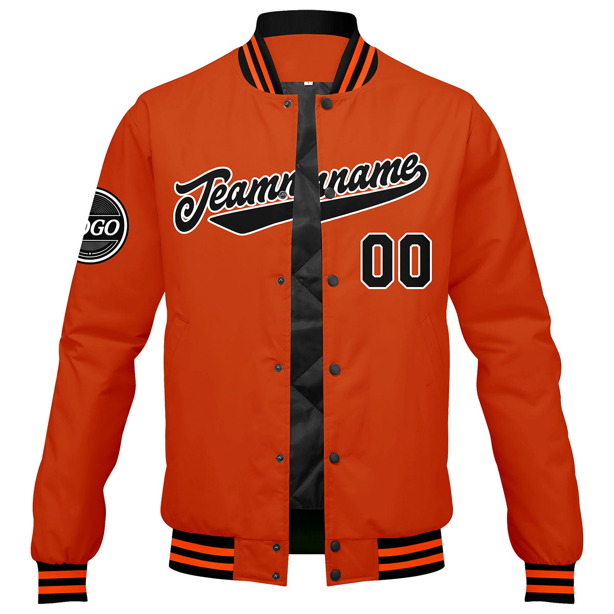 Custom Varsity Jacket Letterman Jacket For Men, Women And Youth Black Orange