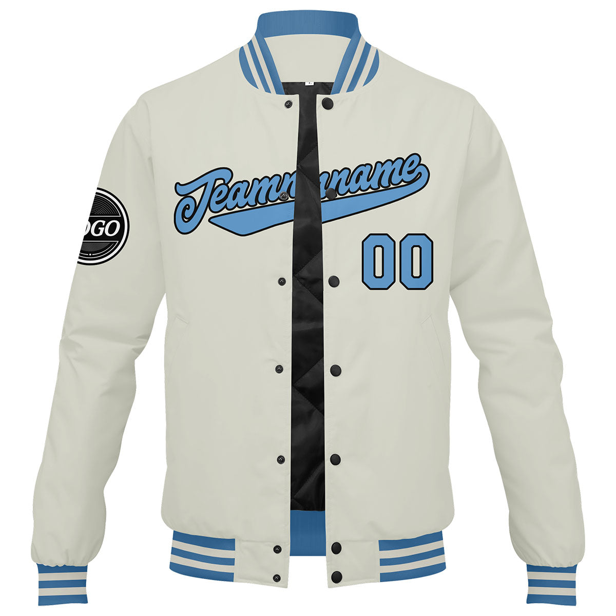 Custom Varsity Jacket Letterman Jacket For Men, Women And Youth Cream Light Blue