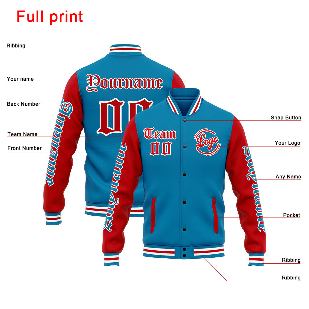 Custom Varsity Jacket Letterman Jacket For Men, Women And Youth Blue Red