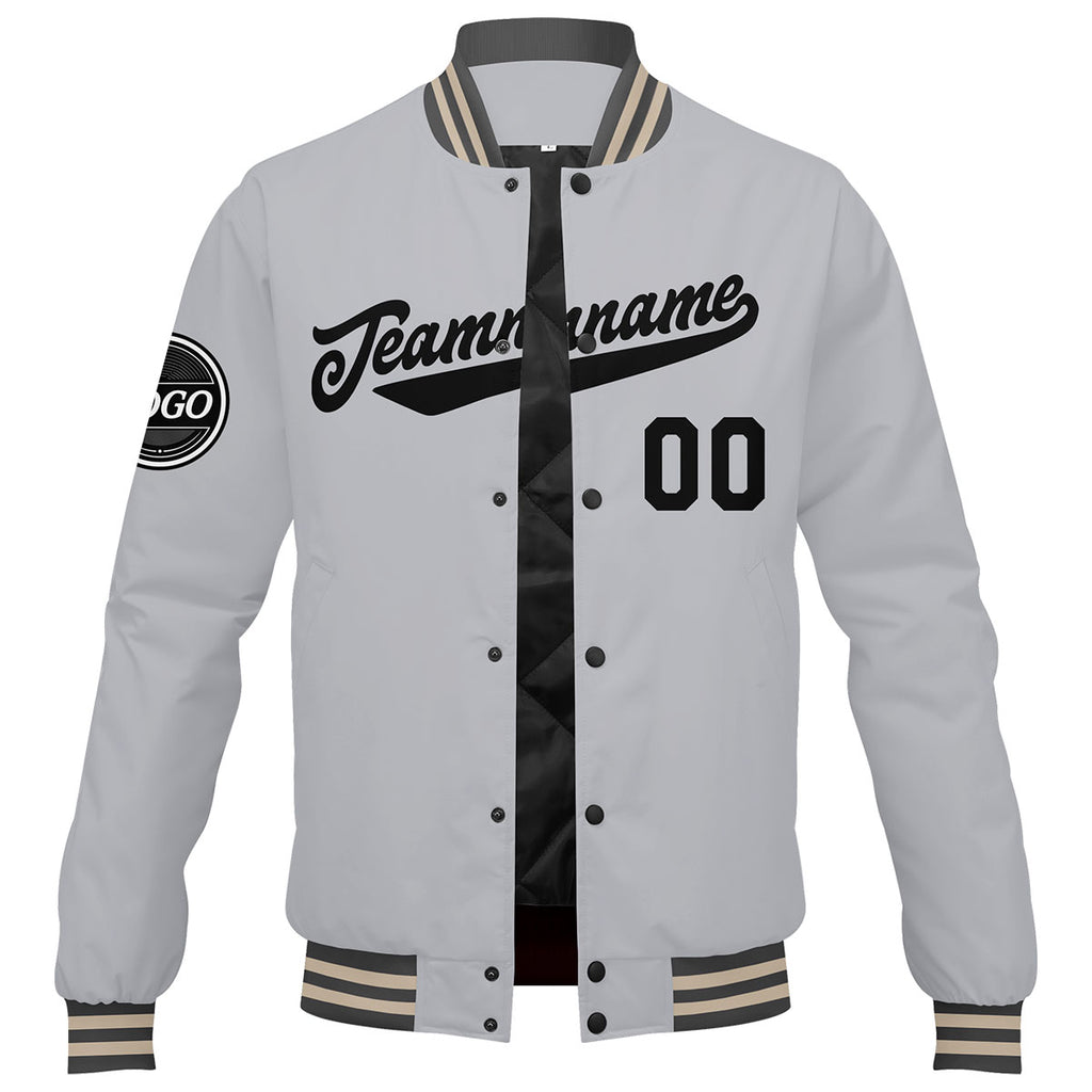 Custom Varsity Jacket Letterman Jacket For Men, Women And Youth Grey Black
