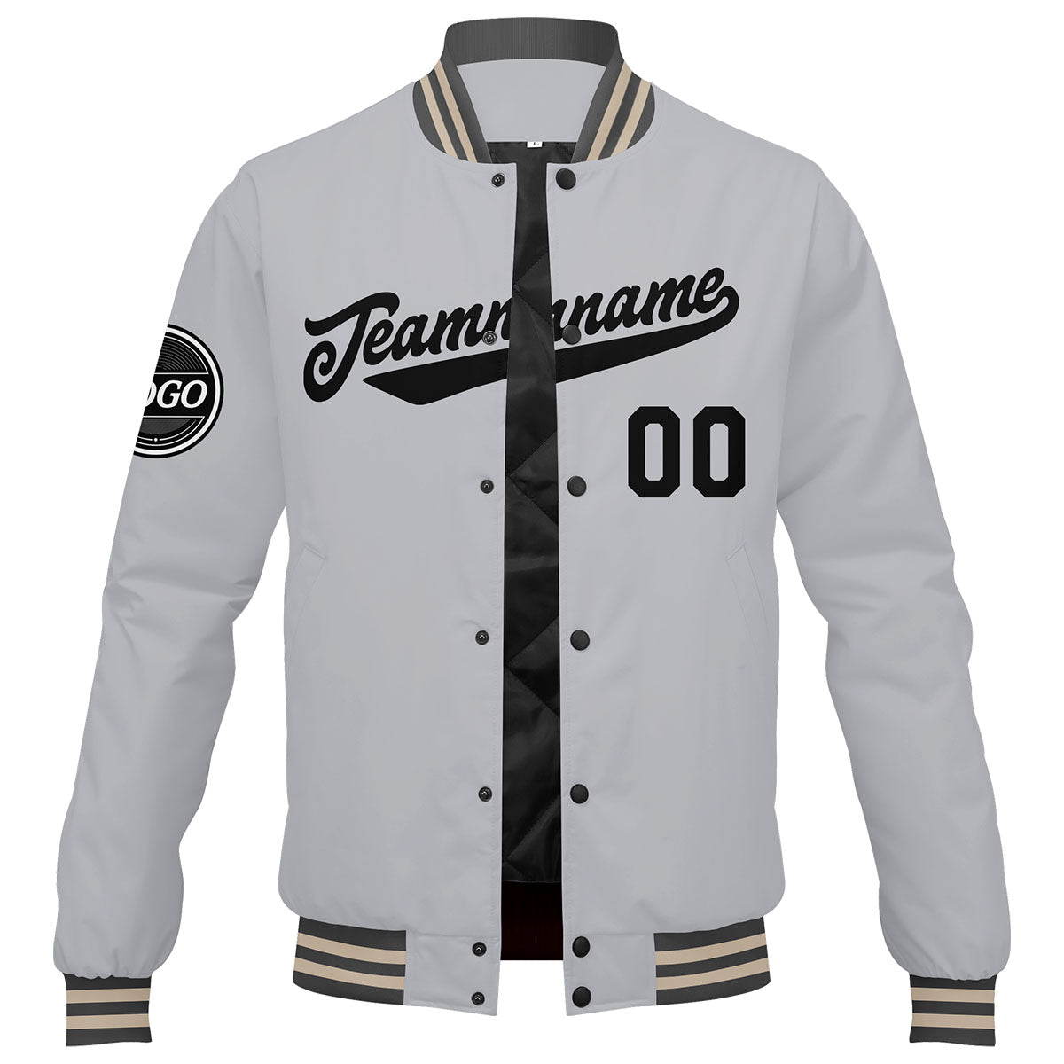 Custom Varsity Jacket Letterman Jacket For Men, Women And Youth Grey Black