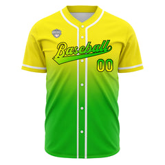 Custom Gradient Print Hip Hop Button Down Baseball Jersey Yellow&Green