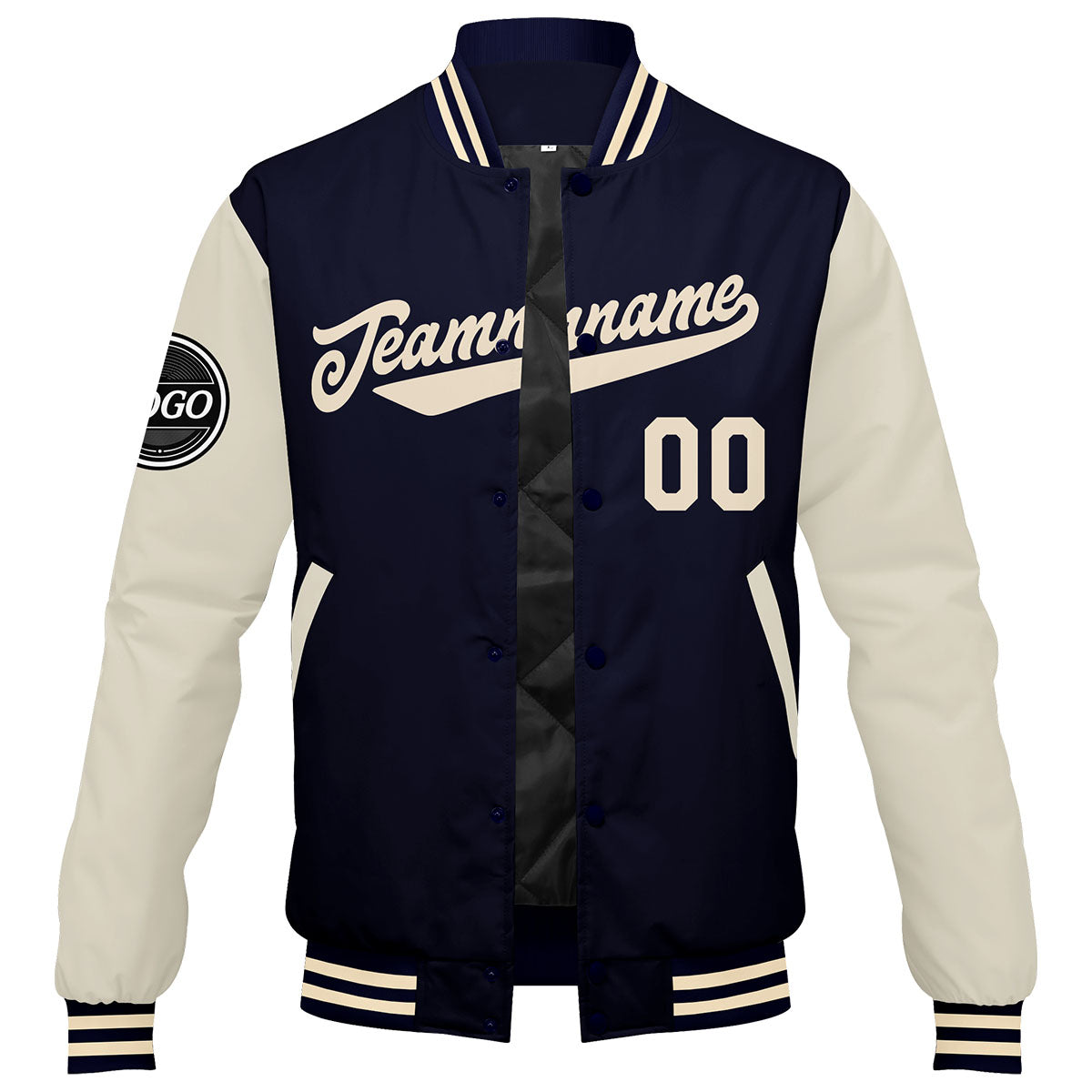 Custom Varsity Jacket Letterman Jacket For Men, Women And Youth Navy Cream