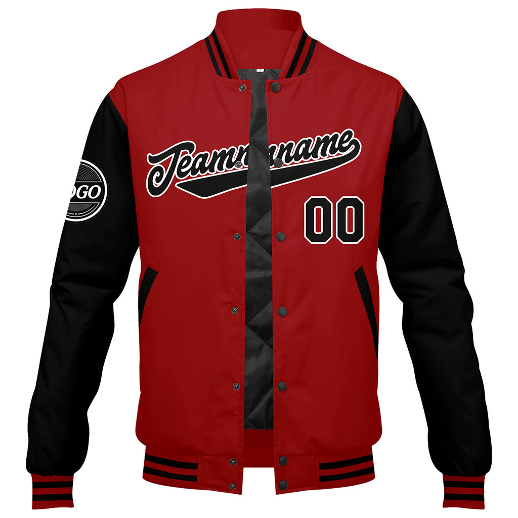 Custom Varsity Jacket Letterman Jacket For Men, Women And Youth Red Black
