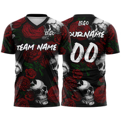 Custom Rose Skull-Red T-Shirts for Sports Fans, Personalized Name and Number