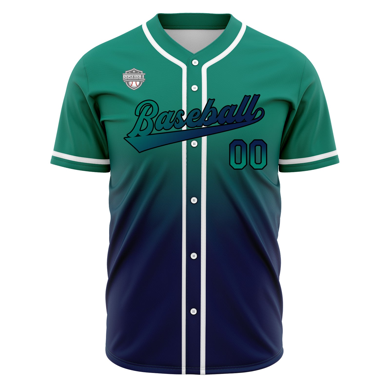 Custom Gradient Print Hip Hop Button Down Baseball Jersey Green&Navy