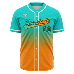 Custom Gradient Print Hip Hop Button Down Baseball Jersey Teal&Orange