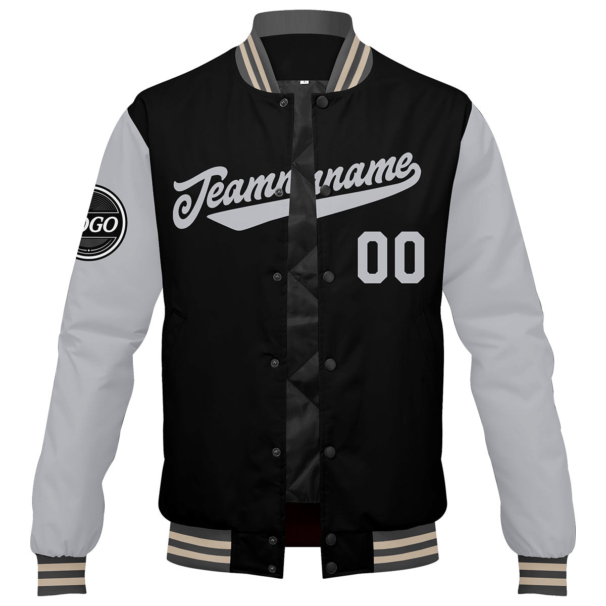 Custom Varsity Jacket Letterman Jacket For Men, Women And Youth Grey Black Cream