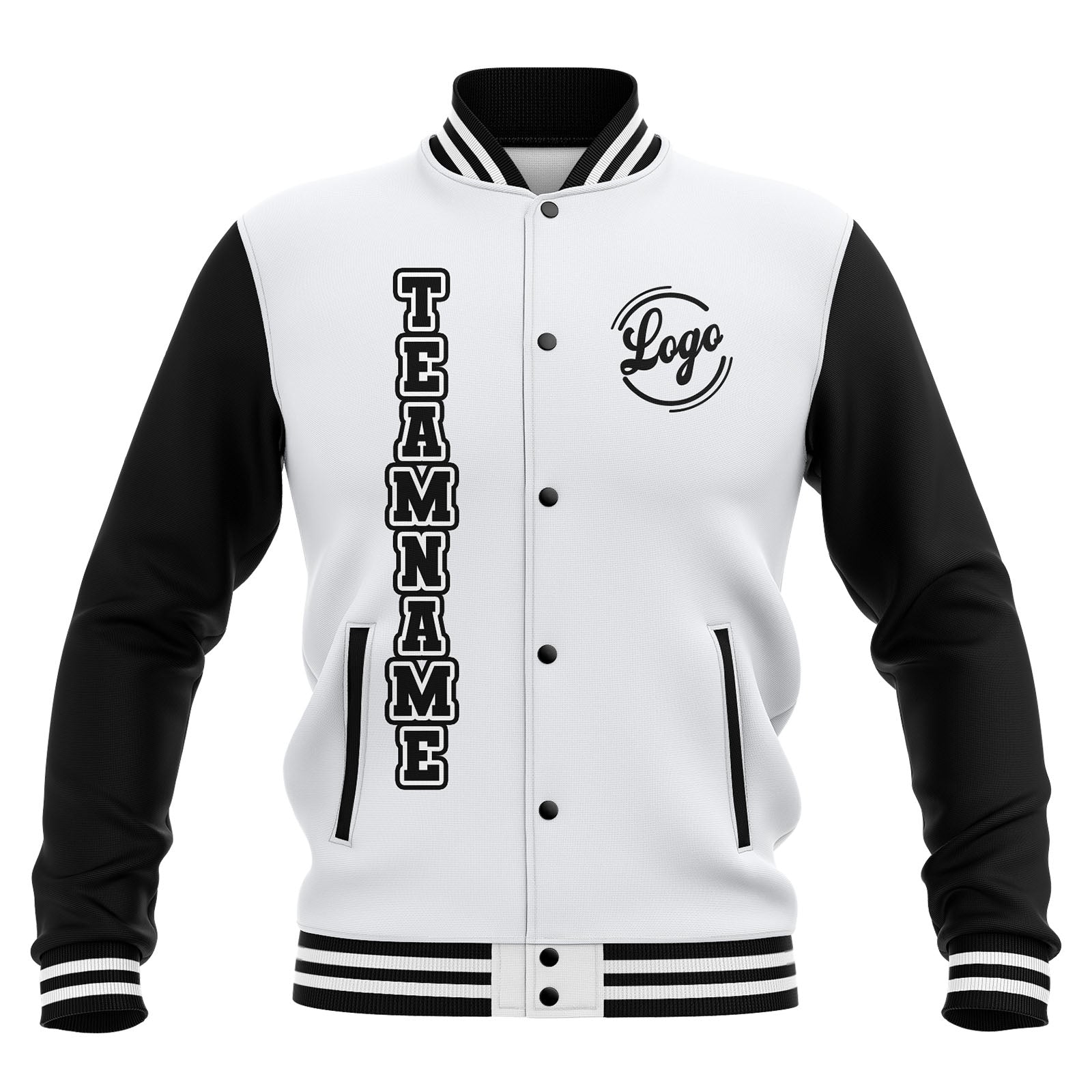 Custom Black White Waterproof Varsity Jackets Personalized Stitched Name Number Logo to Letterman Jackets