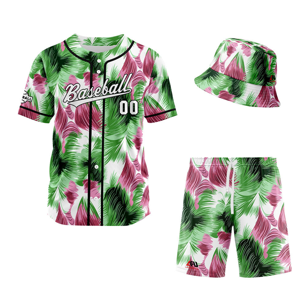 Custom Hawaiian Baseball Jersey and Shorts Set 2 Pieces Print Beach Suit with adults and kid for Bucket Hats