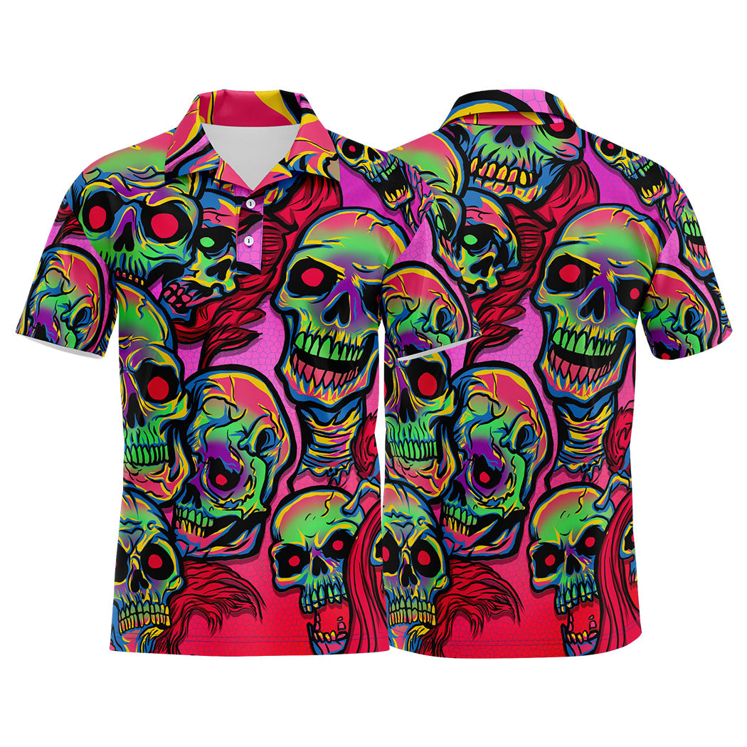 Custom Fantasy Skeleton-Pink&Green Football Polo Shirts Add Your Unique Logo/Name/Number