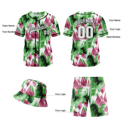 Custom Hawaiian Baseball Jersey and Shorts Set 2 Pieces Print Beach Suit with adults and kid for Bucket Hats