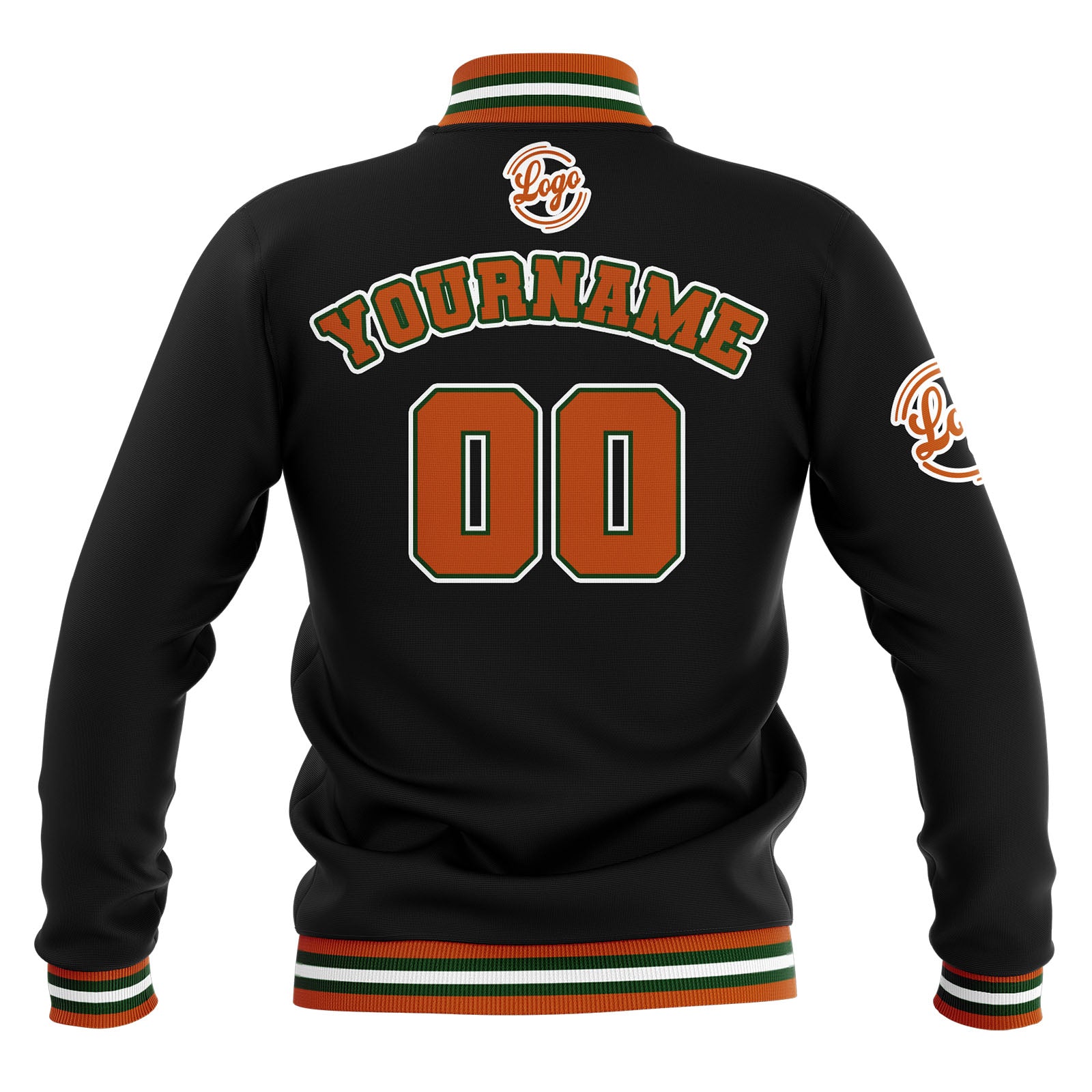 Custom Black Orange Green  Waterproof Varsity Jackets Personalized Stitched Name Number Logo to Letterman Jackets