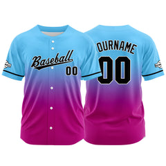 Custom Gradient Print Hip Hop Button Down Baseball Jersey Light Blue&Pink Purple