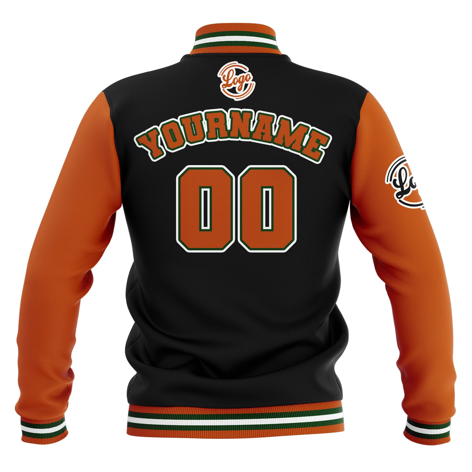 Custom Black Orange Green  Waterproof Varsity Jackets Personalized Stitched Name Number Logo to Letterman Jackets