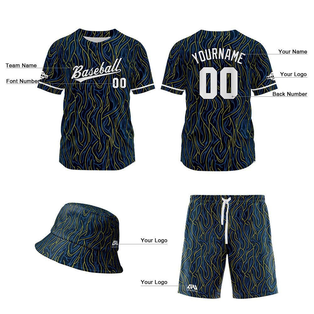 Custom Hawaiian Baseball Jersey and Shorts Set 2 Pieces Print Beach Suit with adults and kid for Bucket Hats