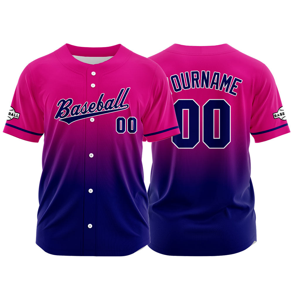 Custom Gradient Print Hip Hop Button Down Baseball Jersey Fuchsia&Navy