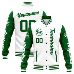 Custom Varsity Jacket Letterman Jacket For Men, Women And Youth Green White