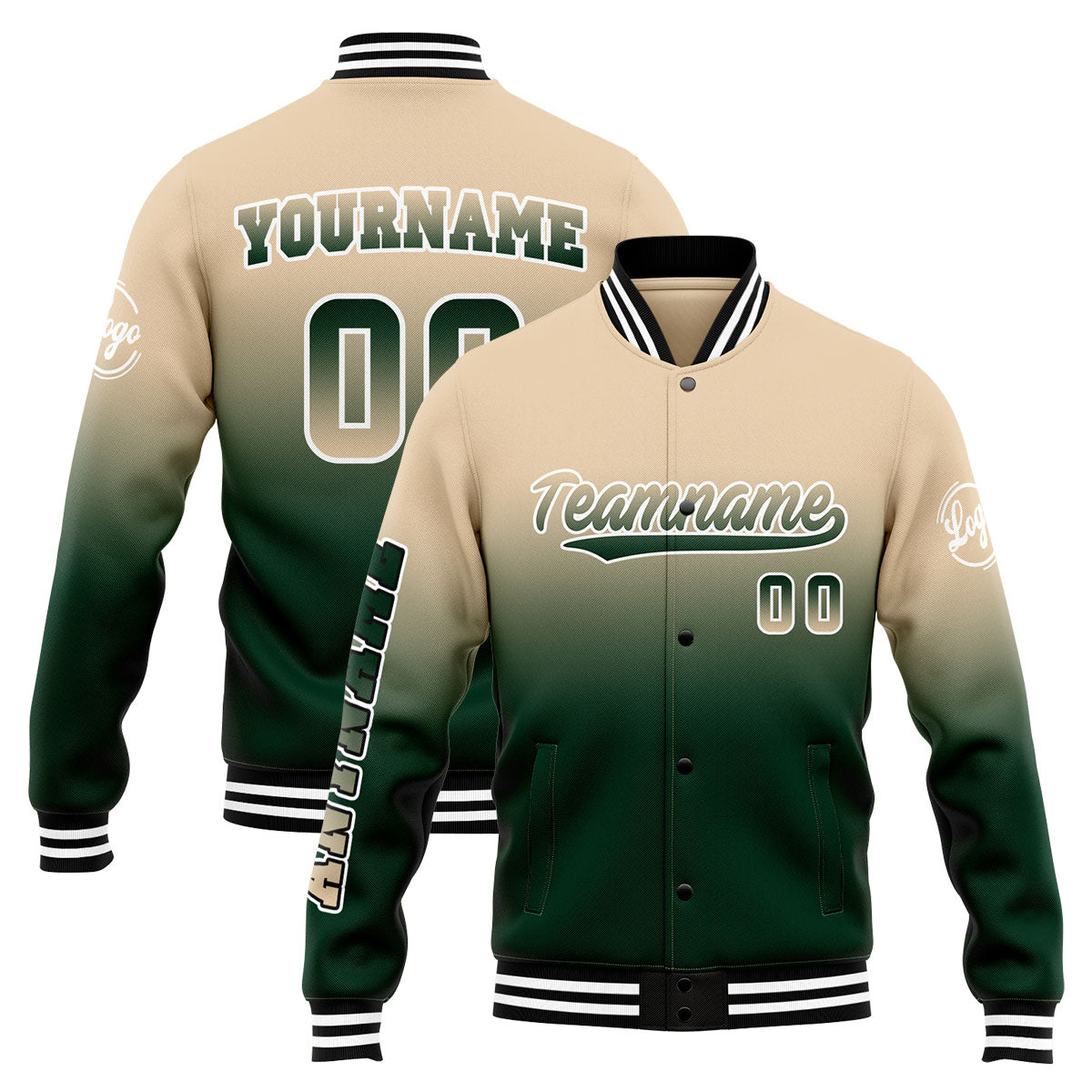 Custom Varsity Jacket Letterman Jacket For Men, Women And Youth Khaki&Dark Green