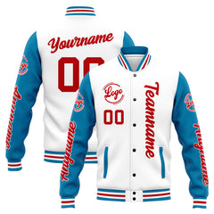 Custom Varsity Jacket Letterman Jacket For Men, Women And Youth Blue White Red