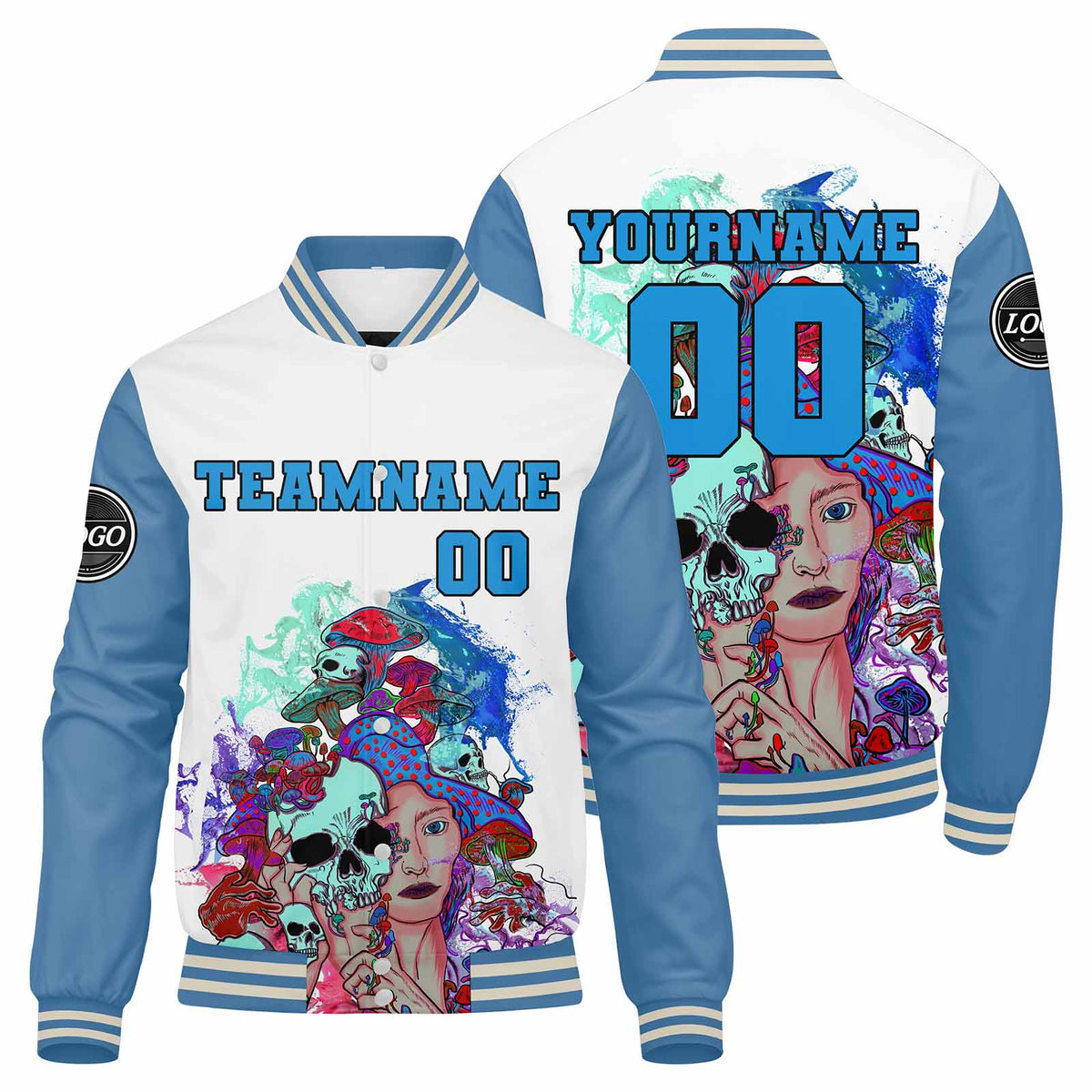 Custom Varsity Jacket Letterman Jacket For Men, Women And Youth Light Blue