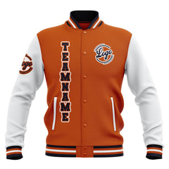 Custom Orange White Navy Waterproof Varsity Jackets Personalized Stitched Name Number Logo to Letterman Jackets